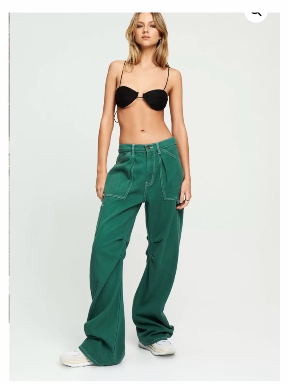 Lioness Miami Vice Sage-Green Cargo Jeans High-Rise Wide Leg Baggy Fit Pants - Picture 12 of 16